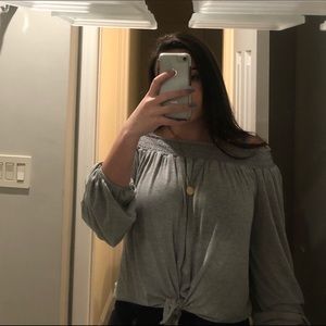 gray off the shoulder blouse